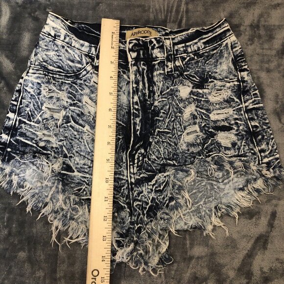 Aphrodite Distressed Stretch Denim Shorts Blue Acid Wash Made In USA Size S - Picture 8 of 10